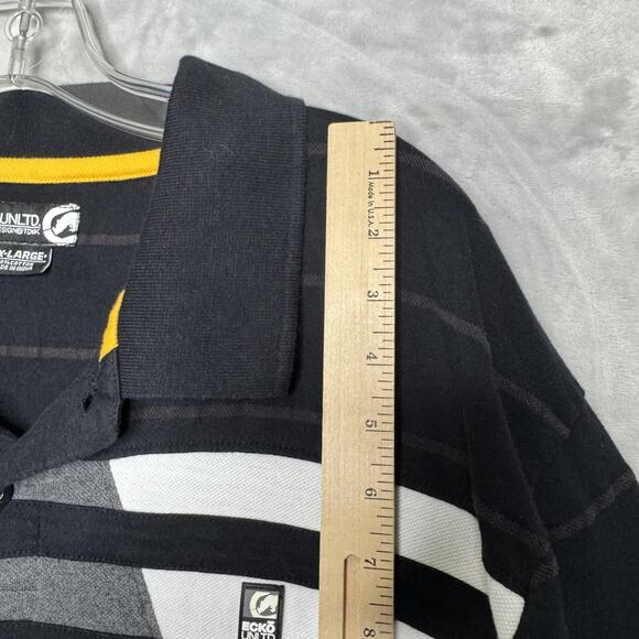 Ecko Unltd Polo Shirt Mens 3XL Black Gray White Striped Logo Short Sleeve 3X - Picture 9 of 10